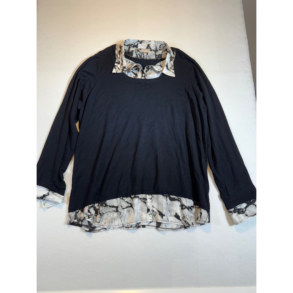 Avenue Women's Plus Size Black Knit Layered Look Long Sleeve Top - Picture 1 of 3
